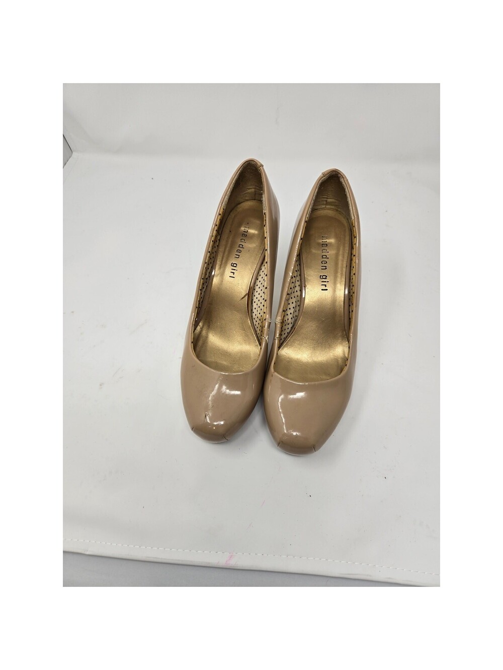 Madden Girl Getta Nude Patent Platform Pumps Round Toe Stiletto Heels Women's 9
